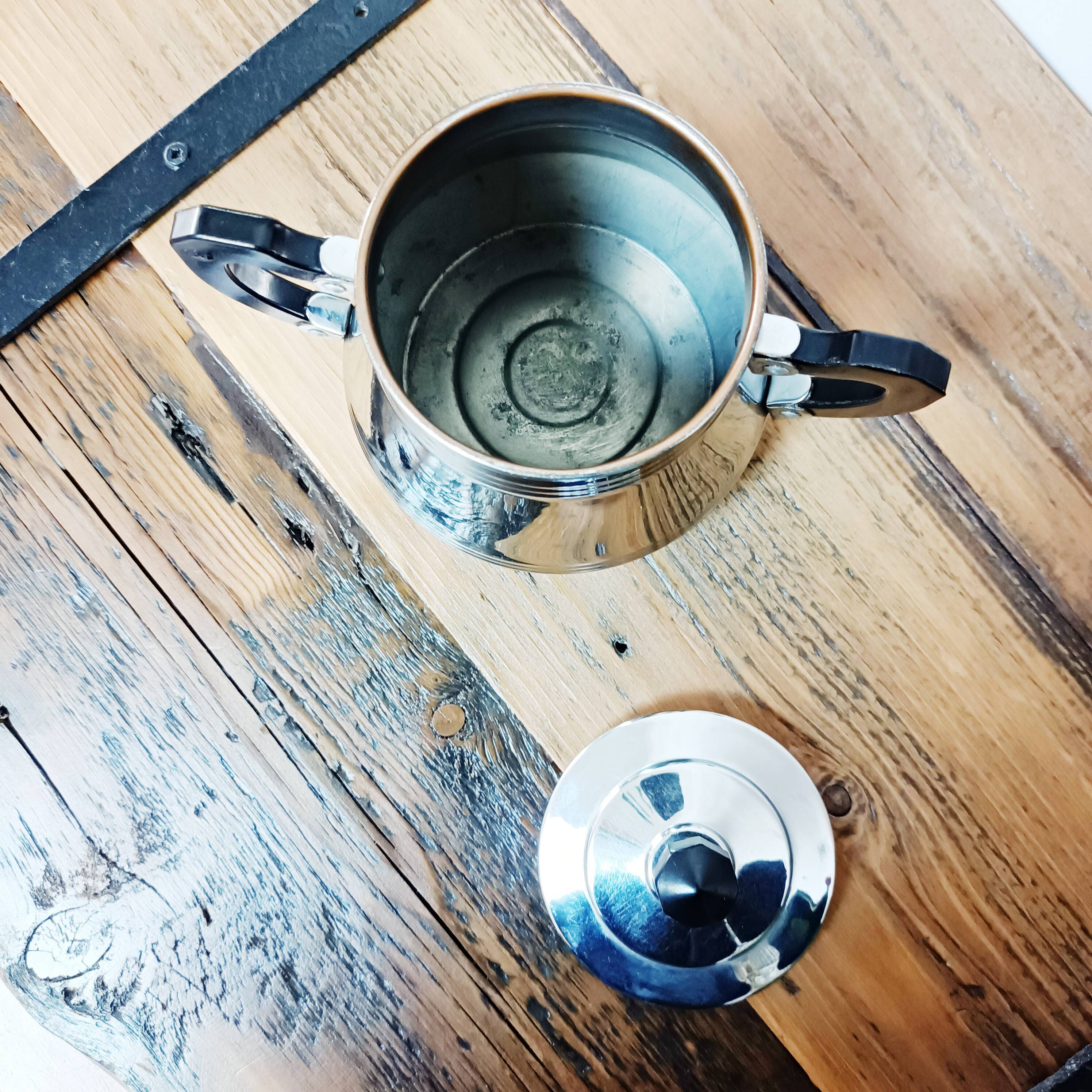 Old chrome-plated copper sugar bowl