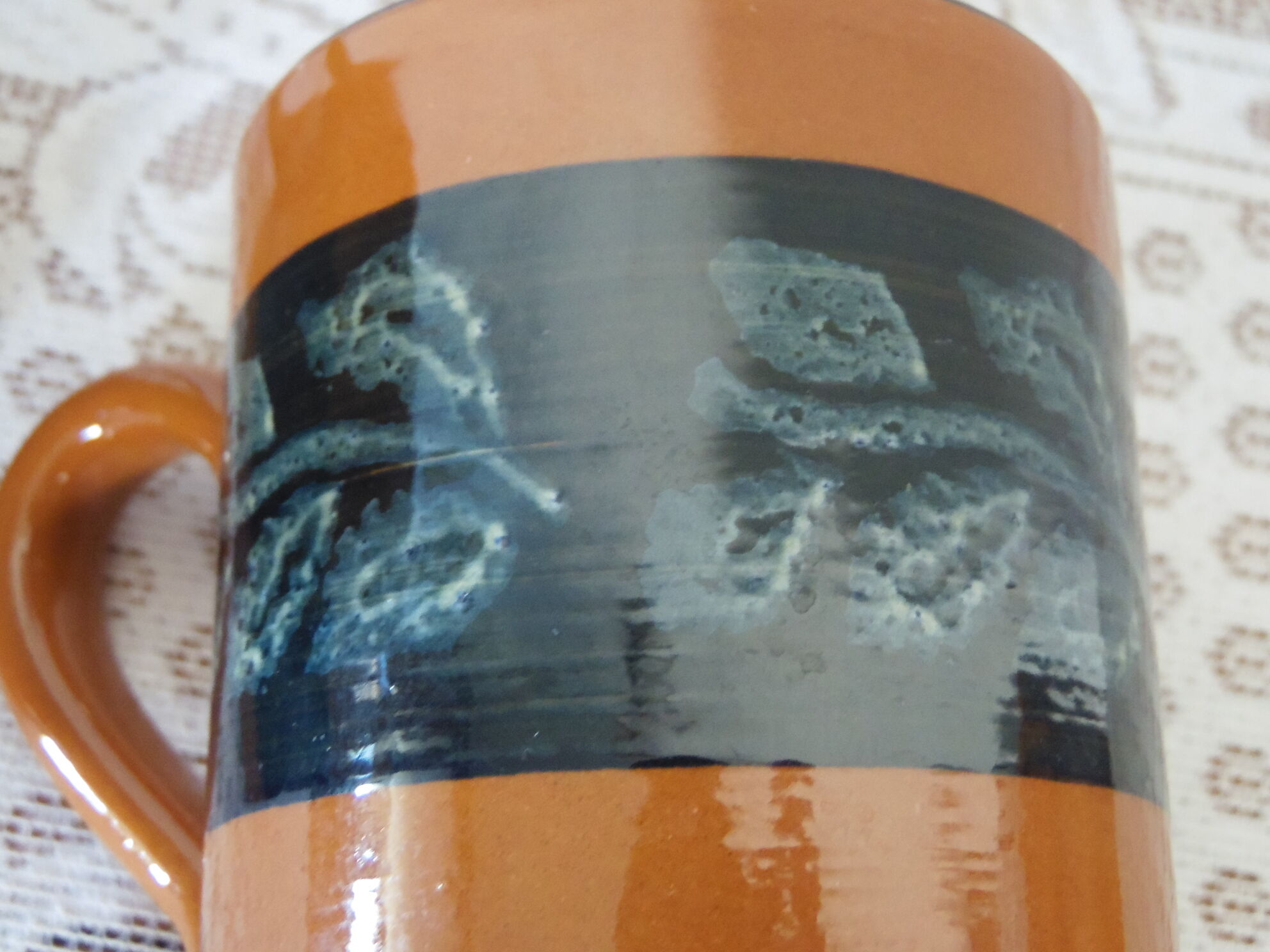 2 glazed terracotta mugs