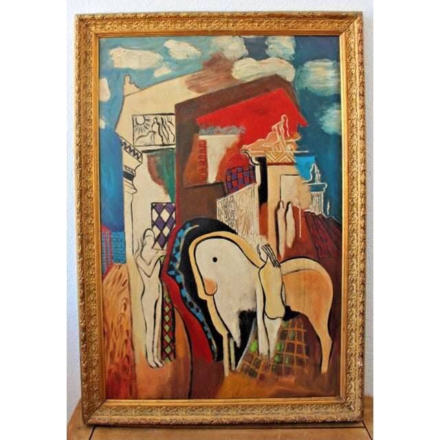 1930s Marc Chagall? Cubist figurative oil painting portrait with Horses