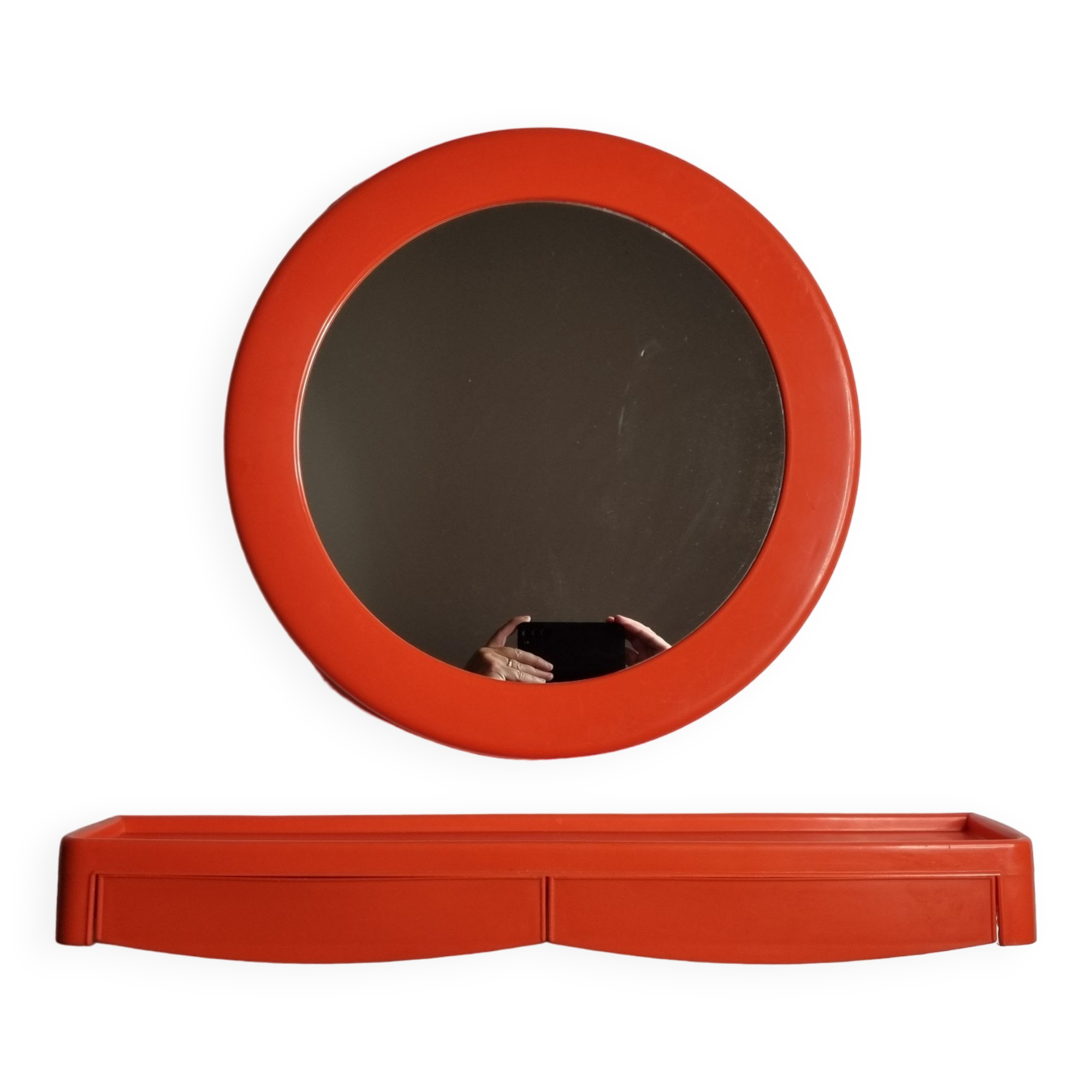 Miroir Syla vintage et étagère de salle de bain, orange, années 70