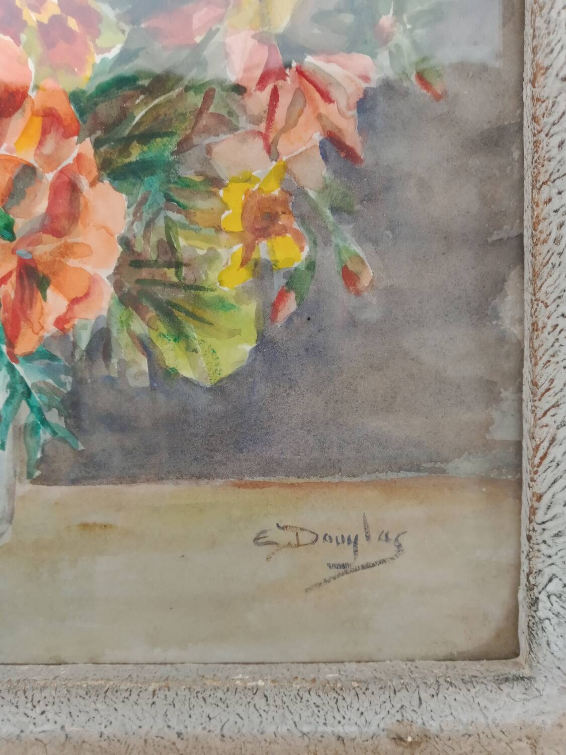 Watercolor painting bouquet of flowers signed old