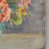 Watercolor painting bouquet of flowers signed old