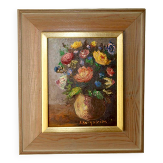 Original Swedish Mid-Century Oil On Canvas Painting" Floral Still life " by K. Bergström