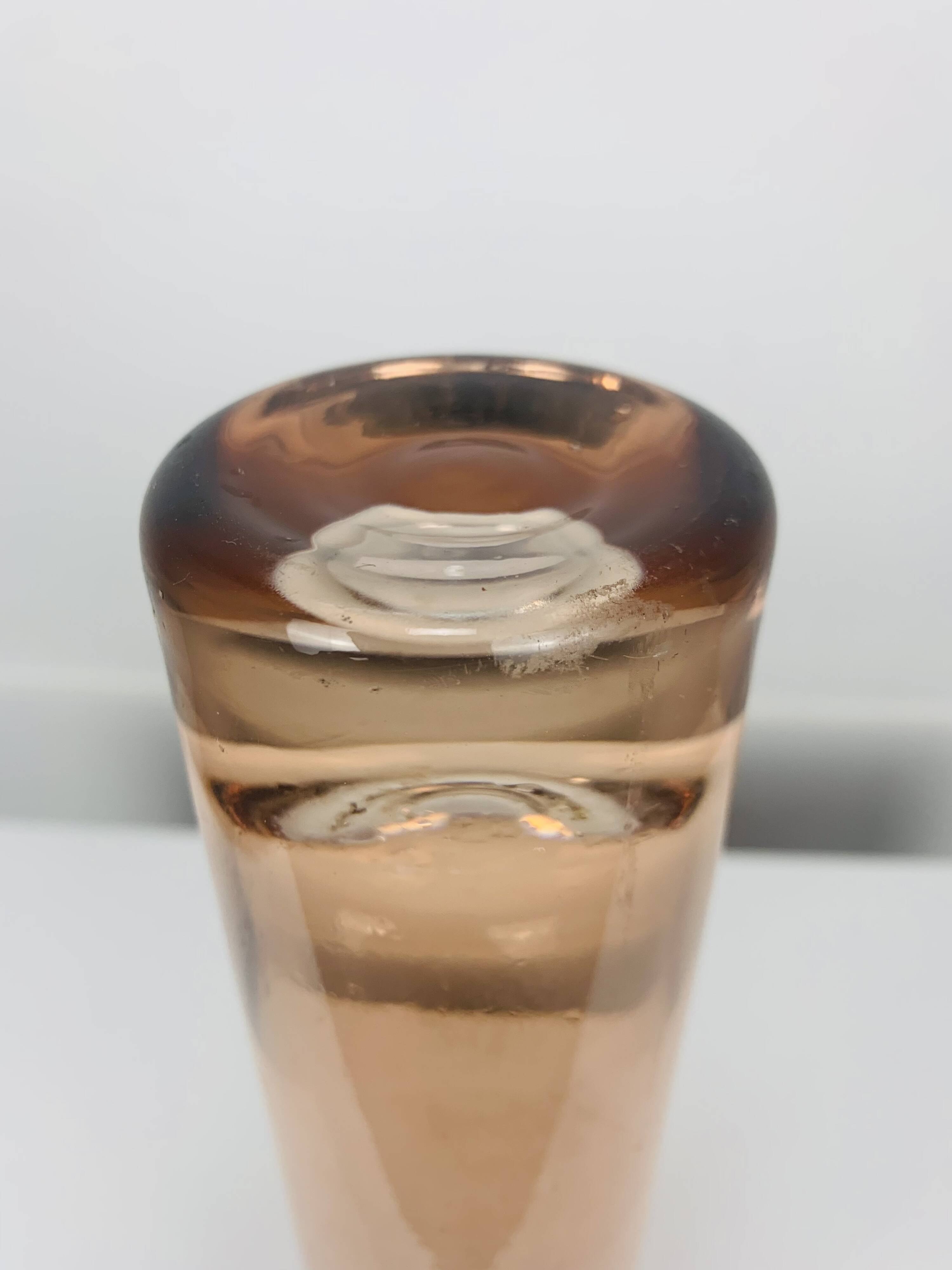 Vintage salmon pink glass roller vase