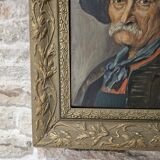 Oil painting on panel, The Mustachioed Man in a Hat, Signed E. Marchal