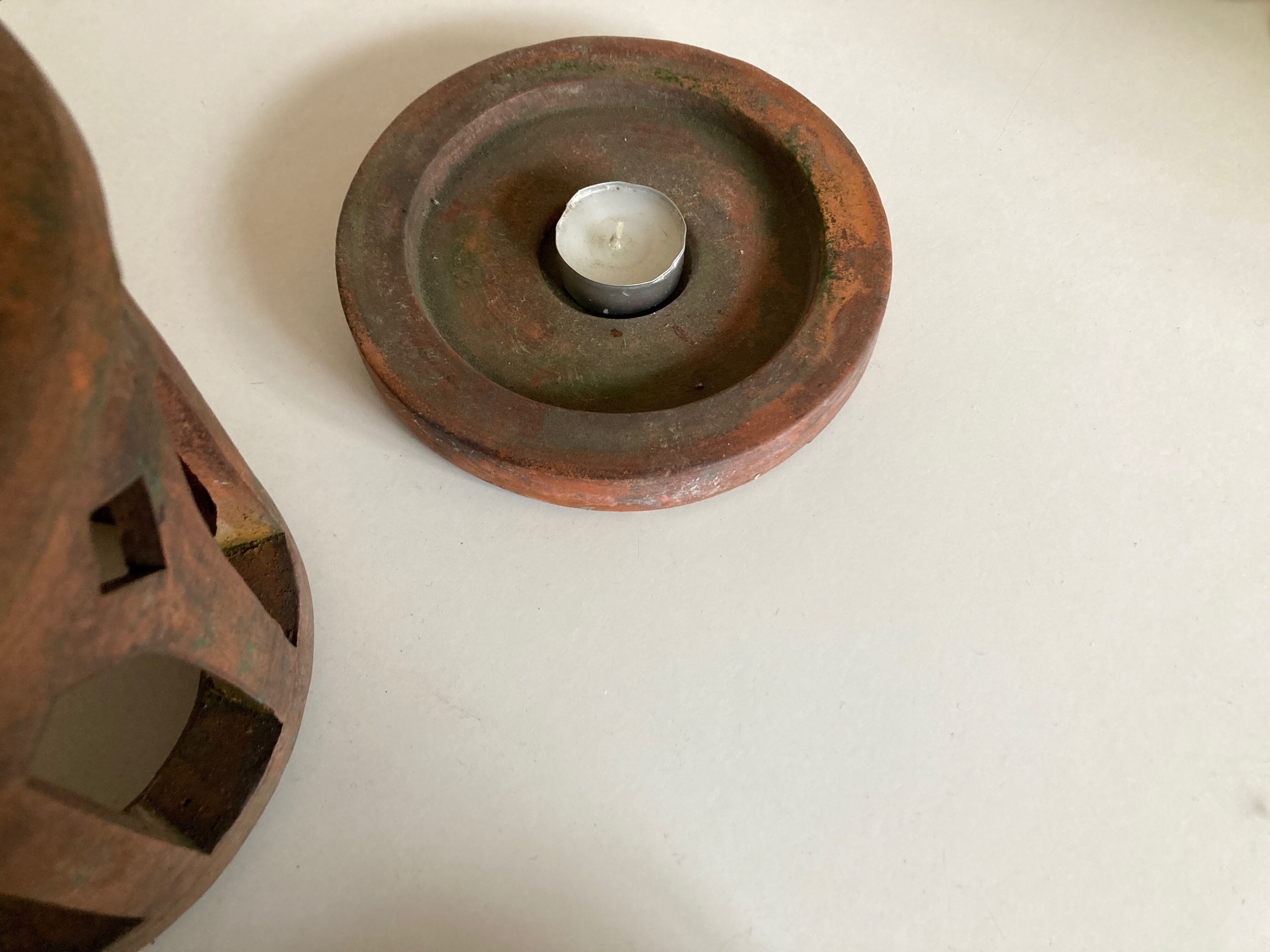 Tuscan lantern garden candle holder in ancient terracotta