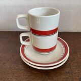 2 coffee cups and bistro saucers, Sarreguemines, vintage Red Band