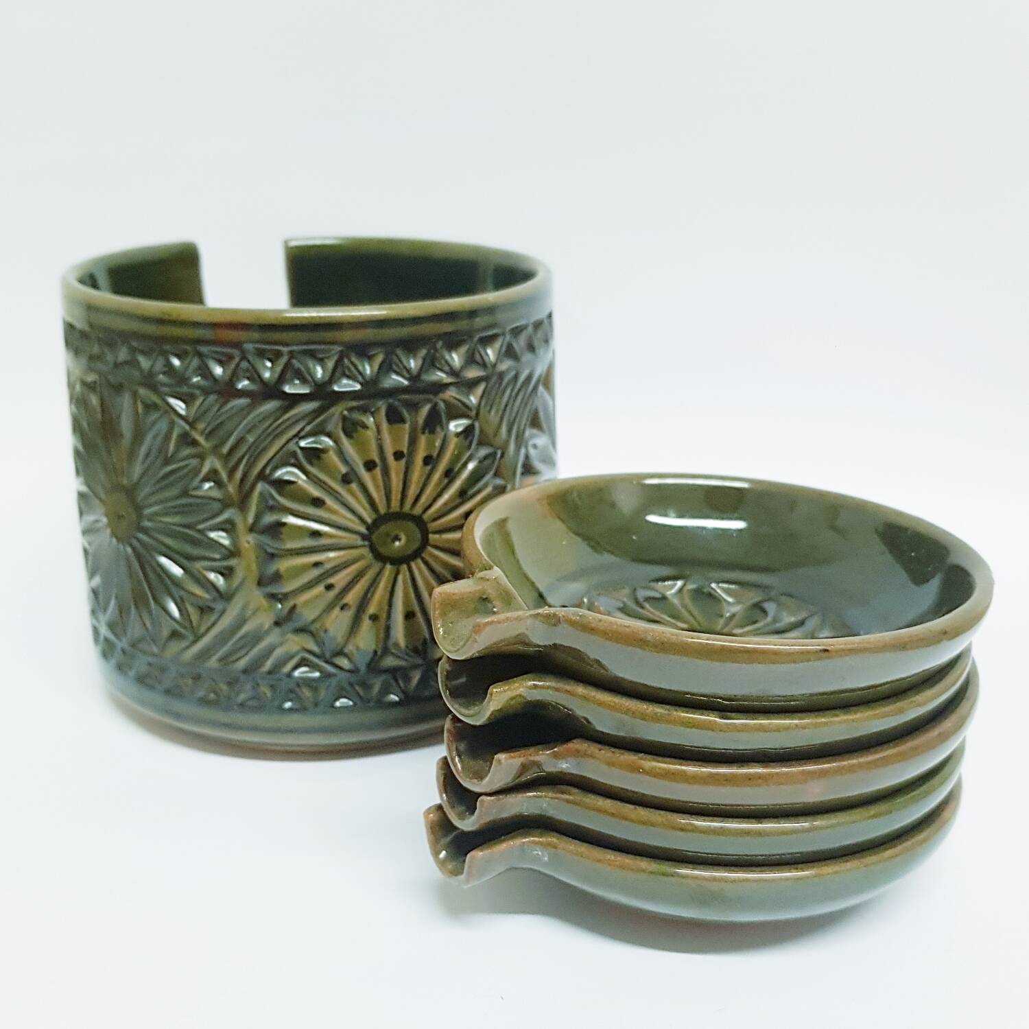 1970's pottery ashtray set