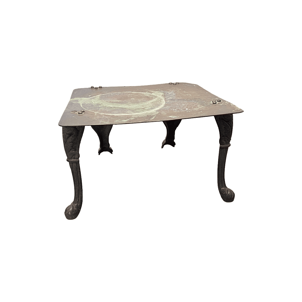 Table en fonte et cuivre victorienne anglaise antique, datant d'environ 1850.