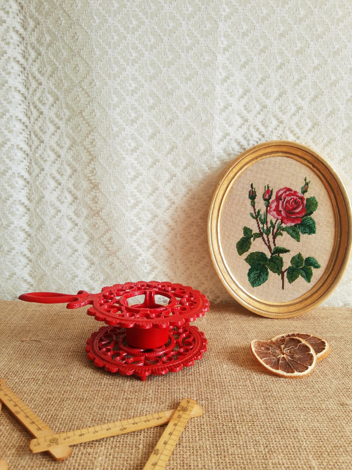 iron candle holder vintage red cellar rat