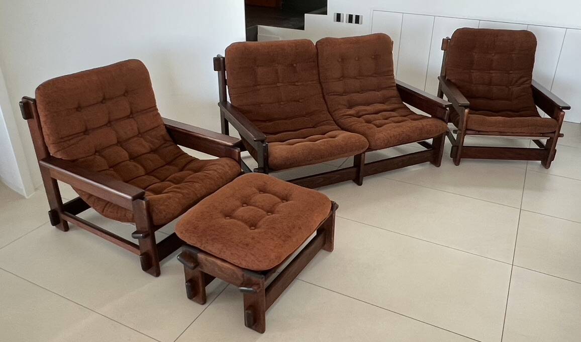 Scandinavian sofa, two armchairs and an ottoman, 1960s