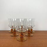 Set of 6 amber-stemmed water glasses, France, vintage