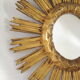 Vintage sun mirror in wood and gold resin 43 cm