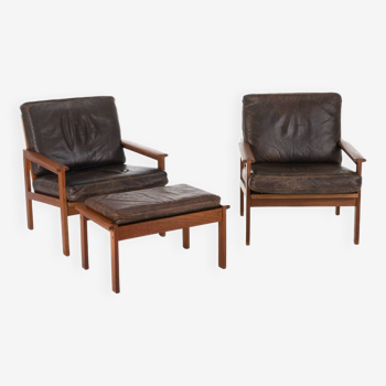 Capella Easy Chairs with Ottoman by Illum Wikkelsø for Nelse Eilersen, Denmark, 1950s, Set of 3