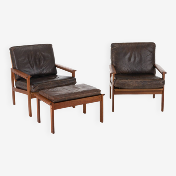 Fauteuils Capella avec Ottoman par Illum Wikkelsø pour Nelse Eilersen, Danemark, 1950s, Set de 3