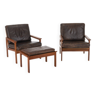 Fauteuils Capella avec Ottoman par Illum Wikkelsø pour Nelse Eilersen, Danemark, 1950s, Set de 3