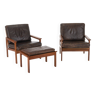 Fauteuils Capella avec Ottoman par Illum Wikkelsø pour Nelse Eilersen, Danemark, 1950s, Set de 3