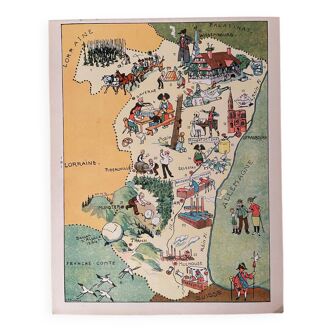 Affiche vintage carte illustrée de l'Alsace 1945 - JP Pinchon