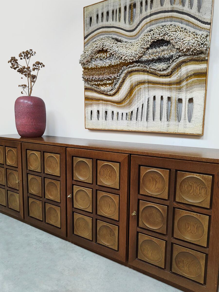 Vintage brutalist sideboard credenza Gerhard Bartels 'Cubism'