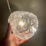 Suspension globe vintage en verre épais ciselé et dépoli