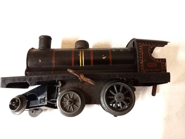 Petit train mécanique JEP, comprenant locomotive, tender, wagon lits, rail, années 1930