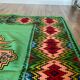 Tapis flatwoven roumain design géométrique sur fond turquoise vert, 158x185 cm