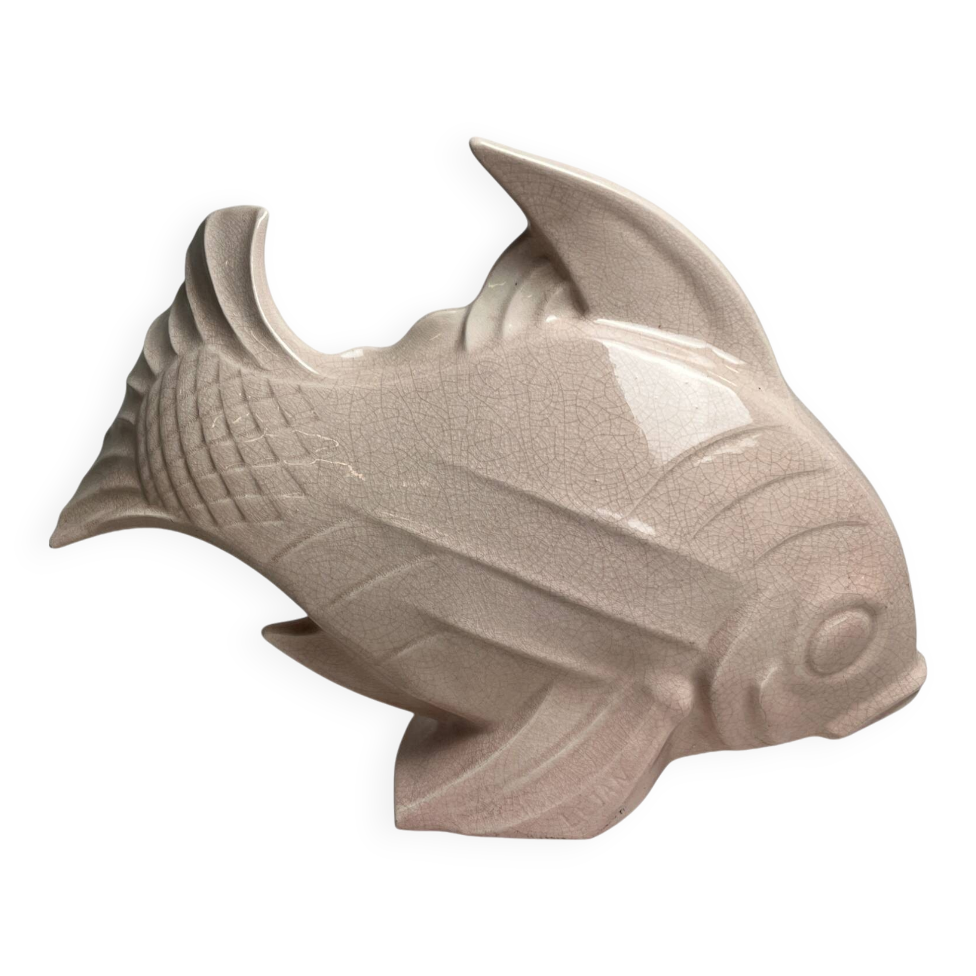 Le jan, large art deco cracked earthenware fish circa 1930
