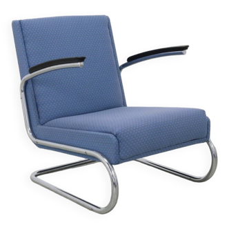 Tubular Frame Bauhaus Lounge Chair in chrome and fabric 1950