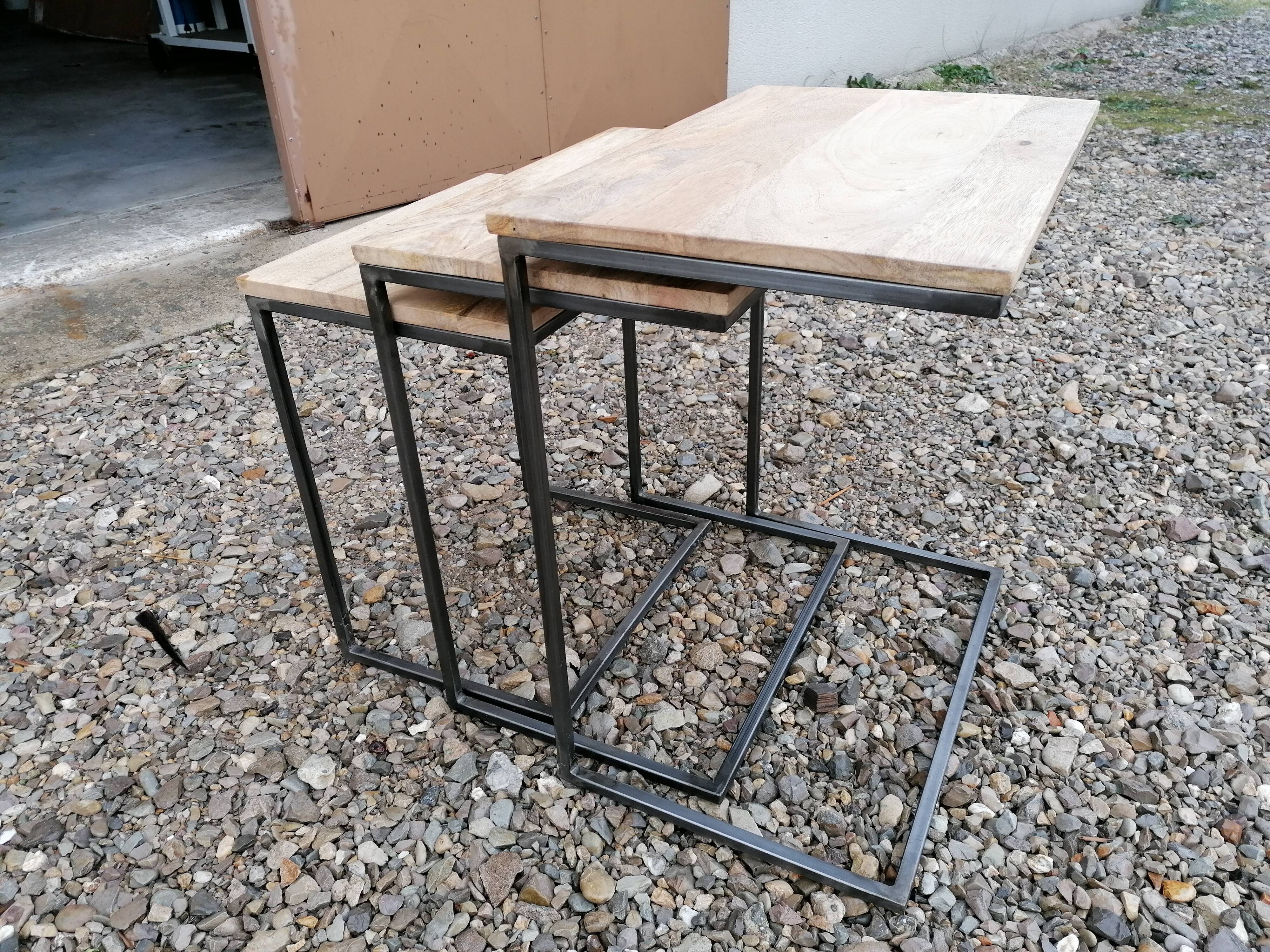 Lot of 3 metal and wood pull out tables