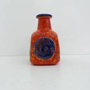 Scheurich West Germany Bay ceramic vase orange with blue fossils, 1970s