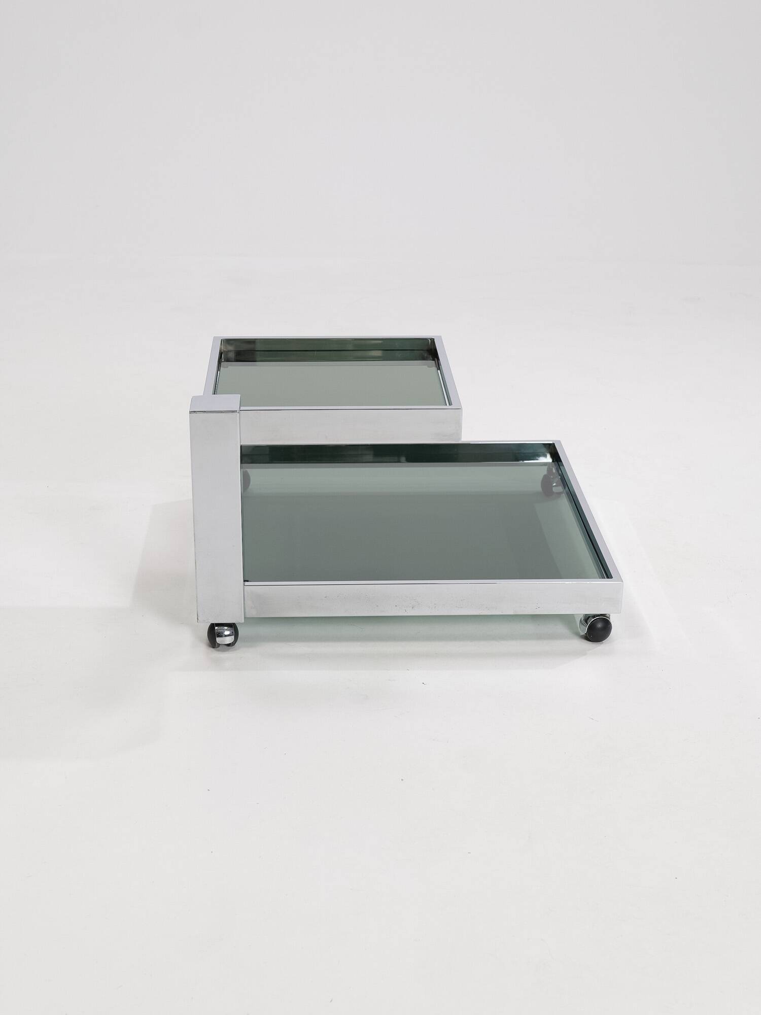 Serving bar cart in chrome and smoked glass, 1970s