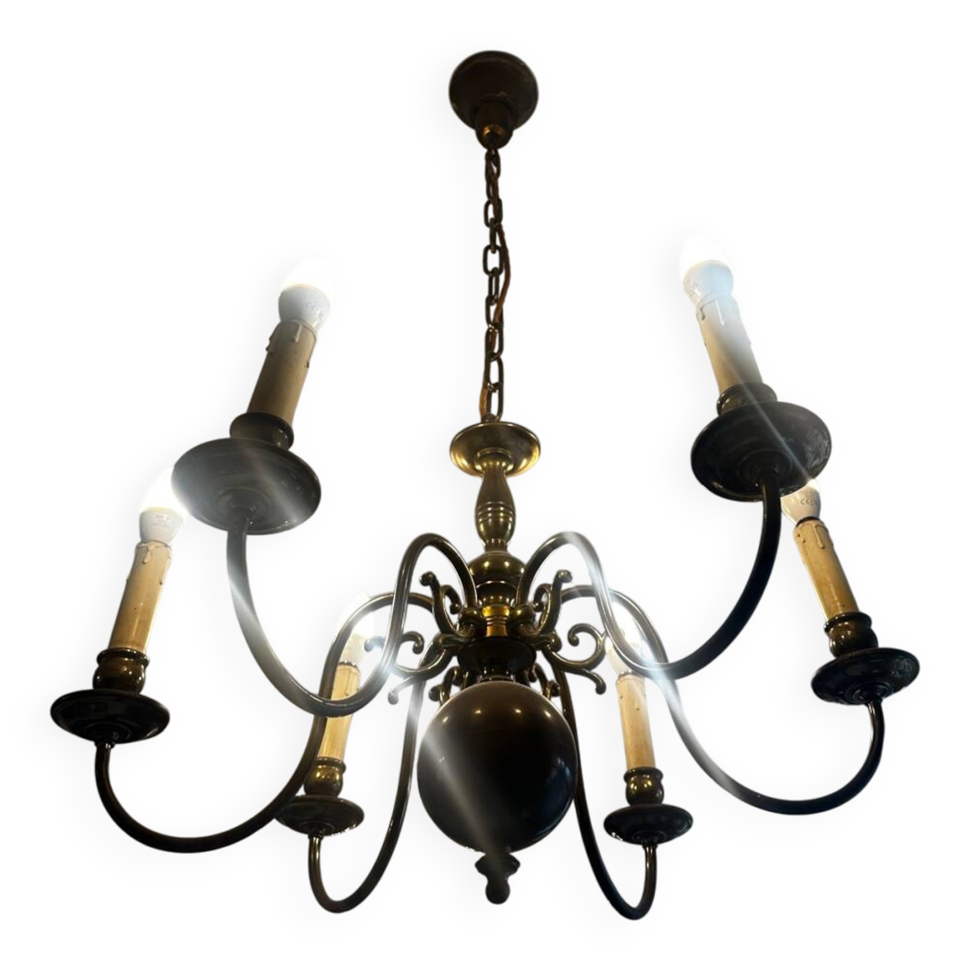 Brass Mid-Century Chandelier - 6 light branches