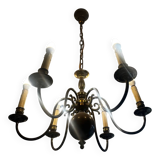 Brass Mid-Century Chandelier - 6 light branches