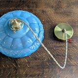 Art Deco pendant light in blue glass and brass