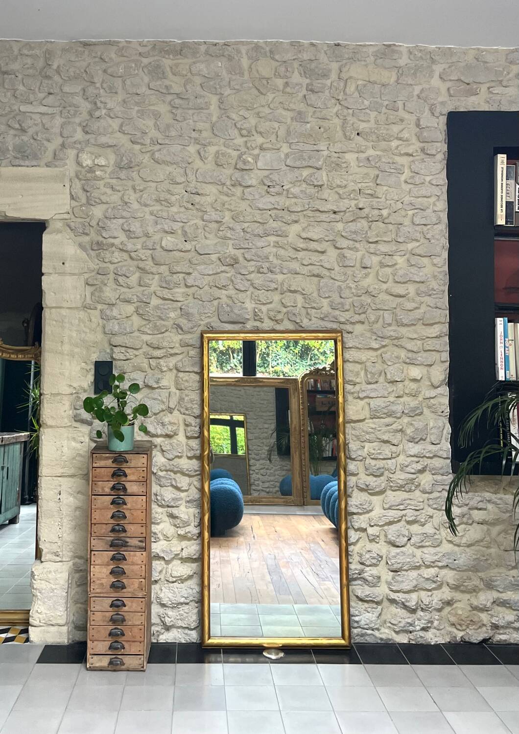 Antique mirror, 145/68cm, gilded with gold leaf and mercury.