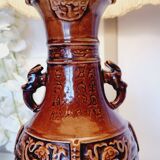 Large vintage table lamp in glazed ceramic, Oriental style 50s-60s.