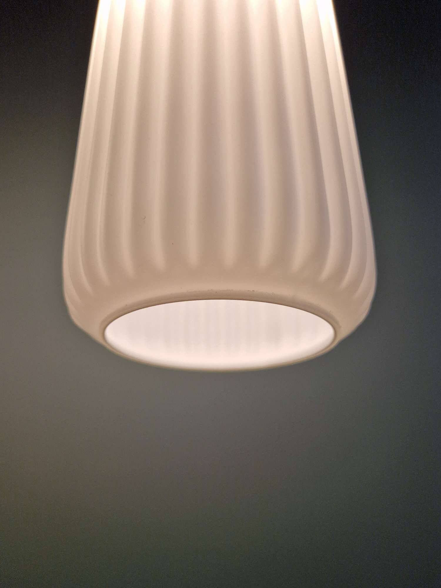 Pair of ribbed white opaline pendants, Philips, 1960s