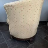 Fauteuil, crapaud, tapissier, ameublement jaune à motifs et bois