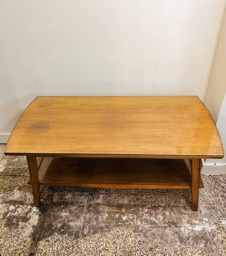 Vintage Scandinavian wood and glass coffee table