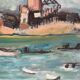 Boats in the harbor, oil on panel