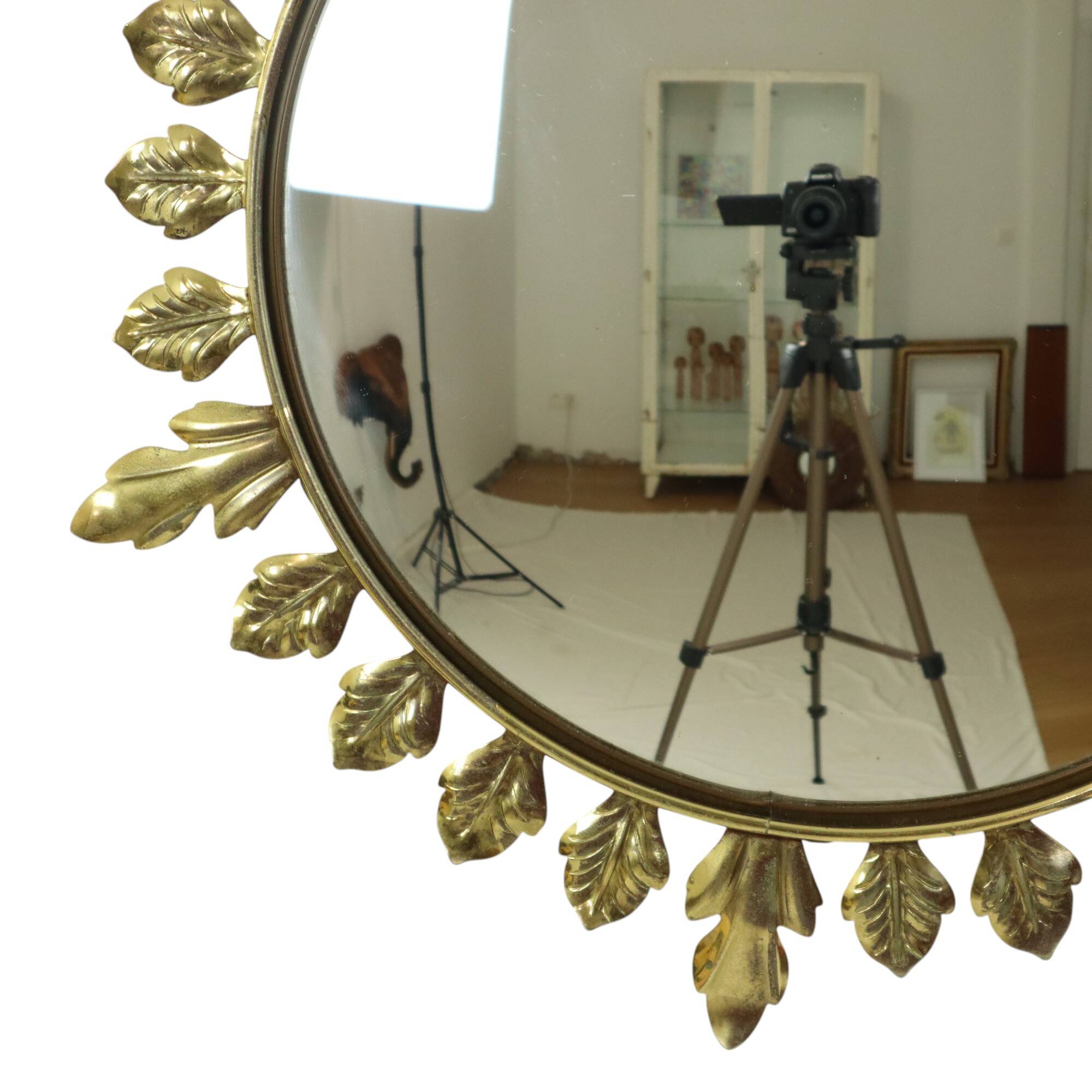 Vintage Metal Sun Mirror Convex Gold Deknudt 70s