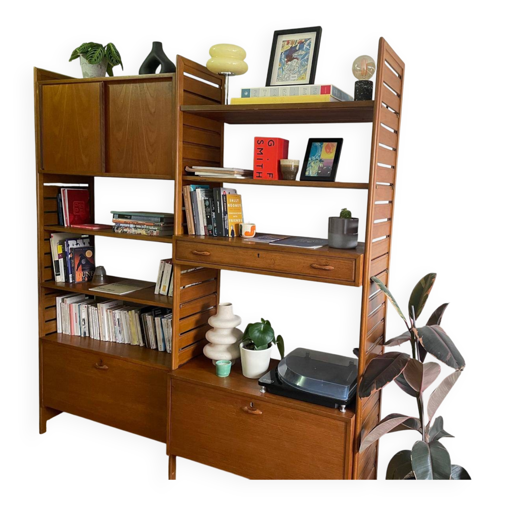 Modular Ladderax shelf in teak, 2 bays, Staples