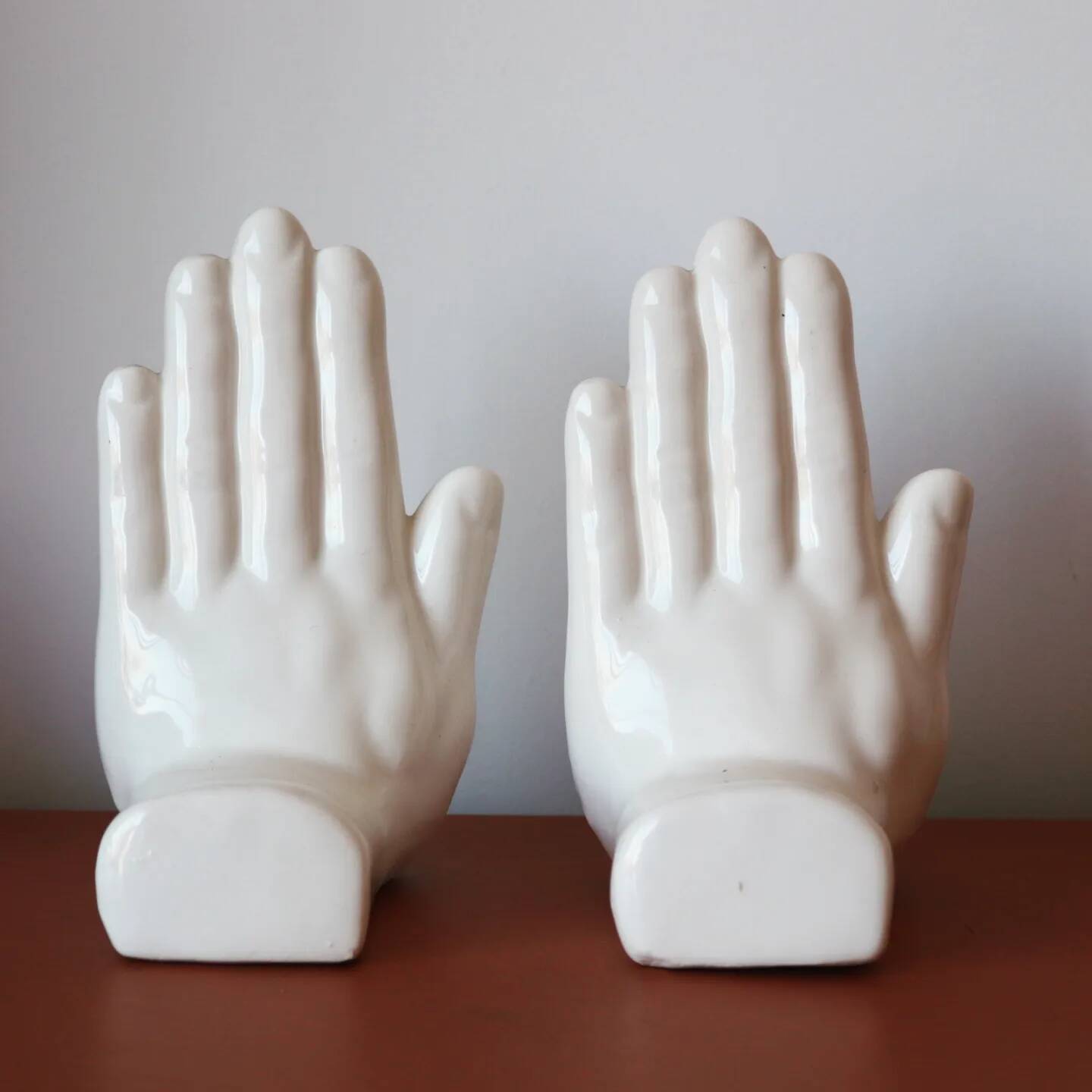 Pair of 80s ceramic hand bookends