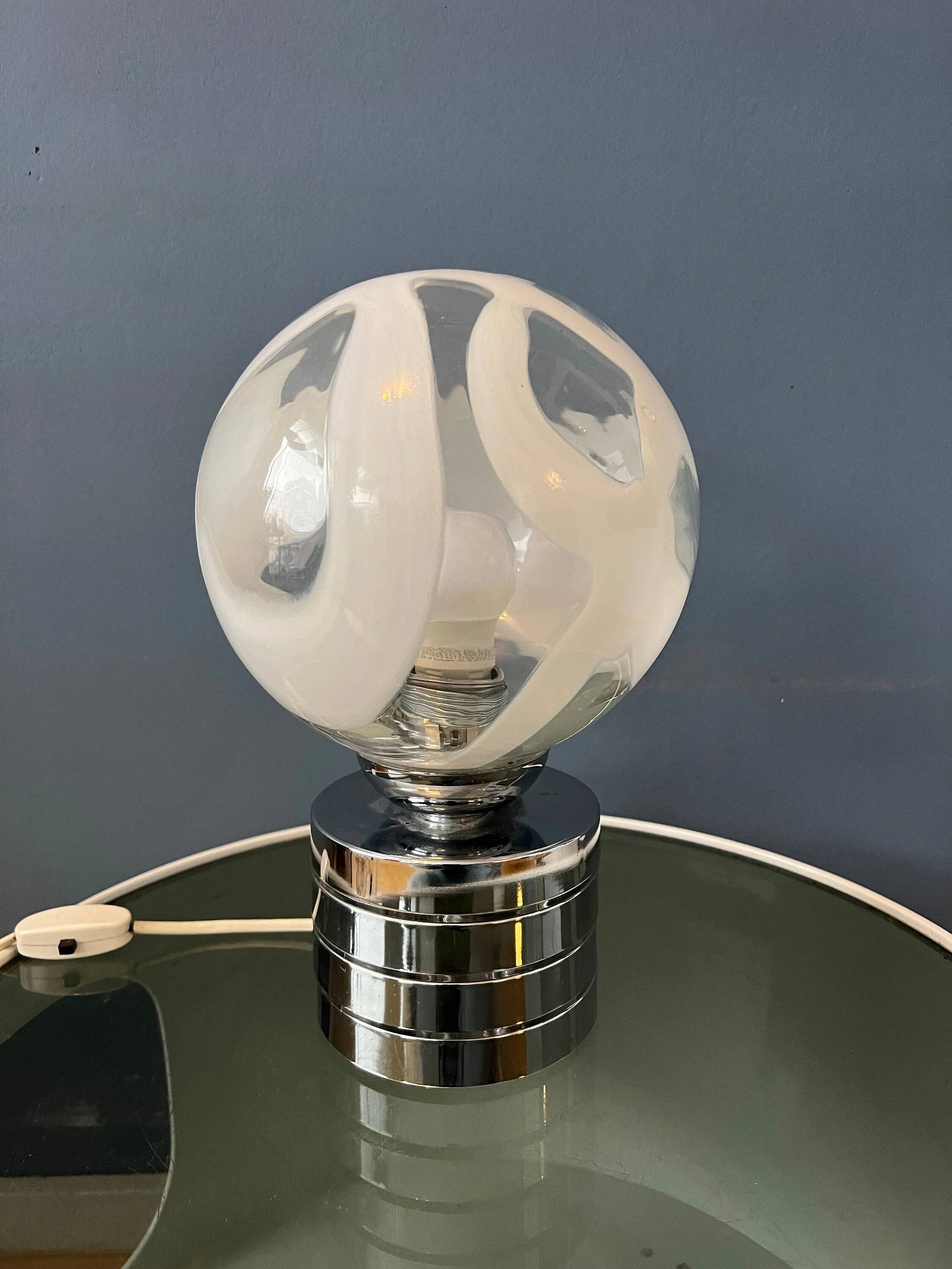 Mid-Century chrome desk lamp with glass shade