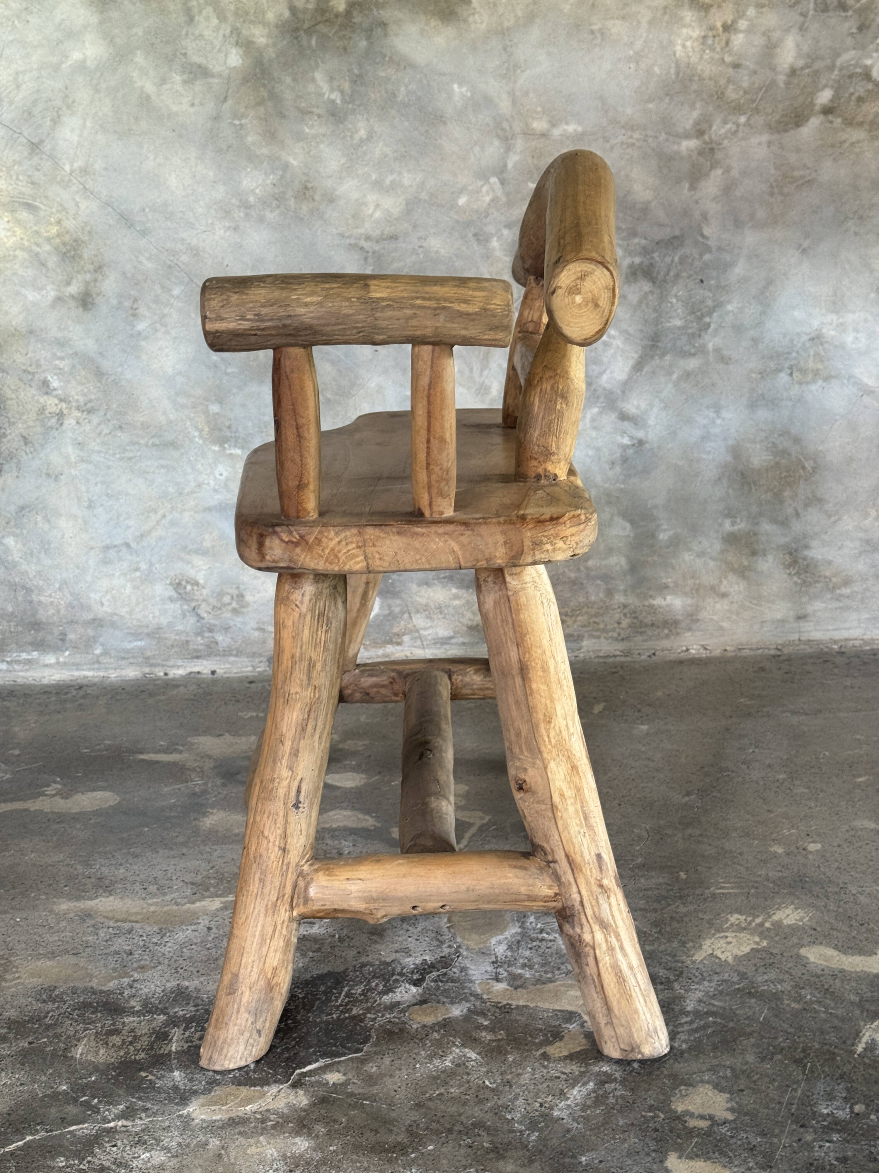 Small brutalist bench with backrest and armrests in Asian blonde teak H67 L6