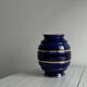 Vintage vase in shiny cobalt blue ceramic, gold edging