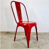 Set of four low chairs in red steel