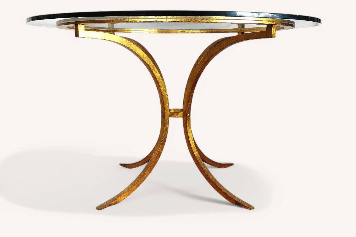 Round Dining Table in Gold Metal by Robert Thibier