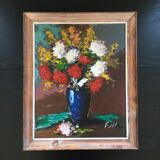 Tableau bouquet vase bleu