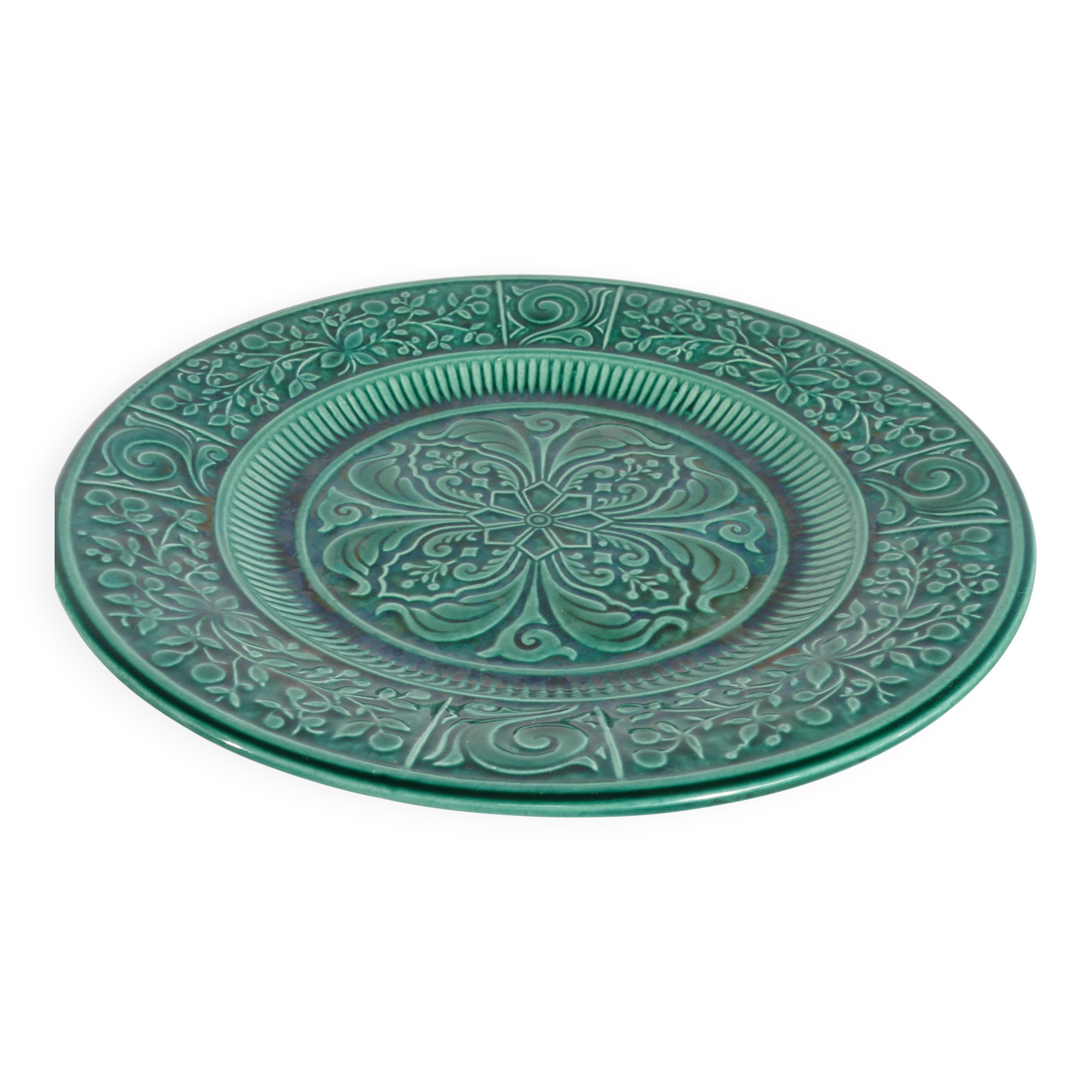 Large Scandinavian Modern Green Plate, Arol Ceramic, Halden Norway, 1950s